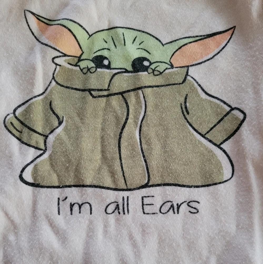 Star Wars I'm All Ears Cream Baby Yoda Grogu Sleeved Onesie Size 3 To 6 Months
